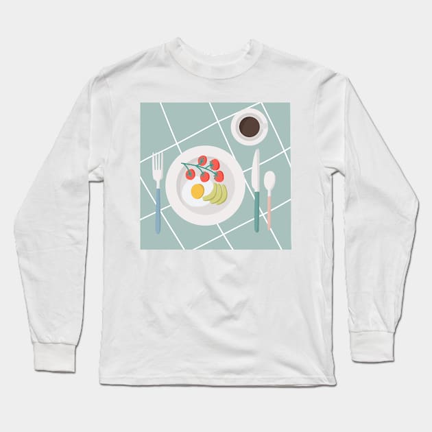 Good morning breakfast is served on checkered tablecloth Long Sleeve T-Shirt by TinyFlowerArt